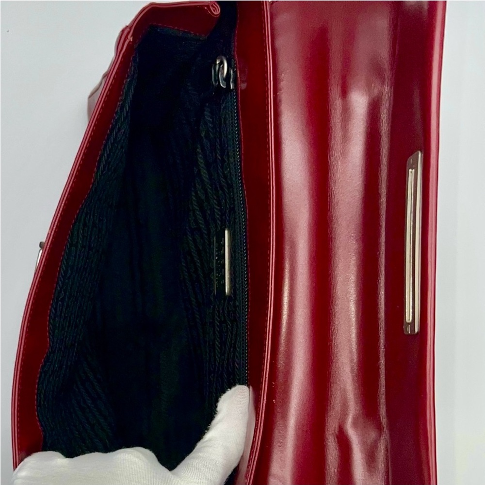 Prada Red Leather Satchel Bag | Vintage | Structured Top Handle Classic - Picture 7 of 16